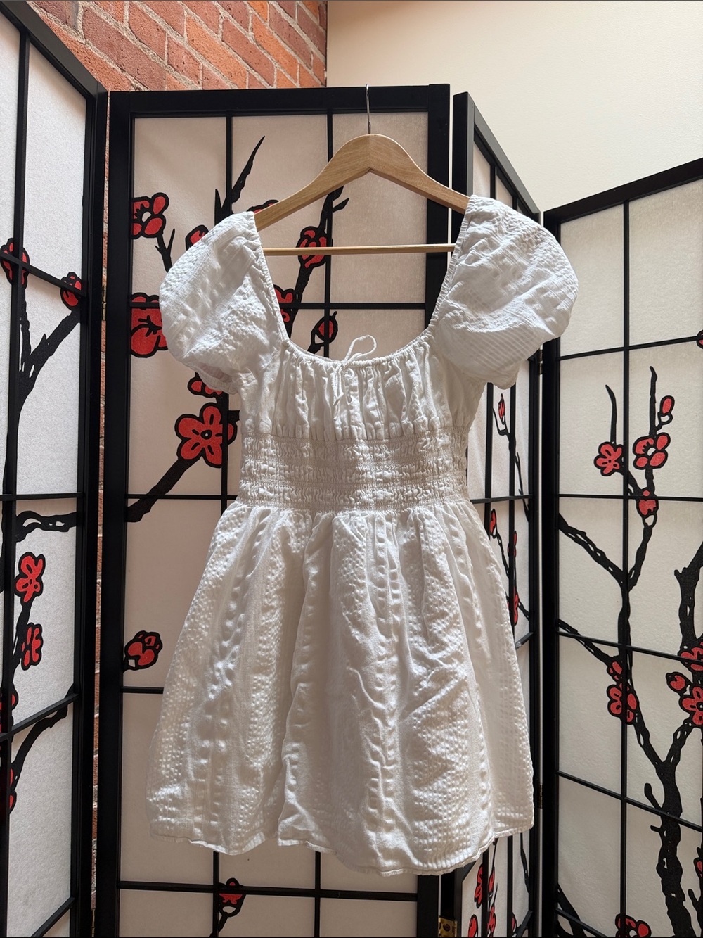 White Puff Sleeve Smocked Mini Dress